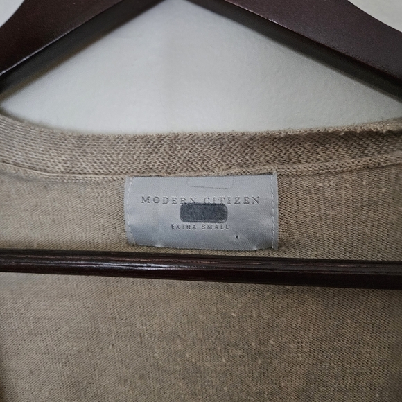 Modern Citizen Front-Wrap Dress Lenese Midi Oatmeal Tan V-Neck Business Casual - Picture 14 of 16